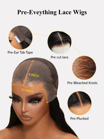 13x4 Pre-Everything 180% Density Loose Wave Glueless Lace Frontal Wig –Feathered Style and Elastic Drawstring Flash Sale
